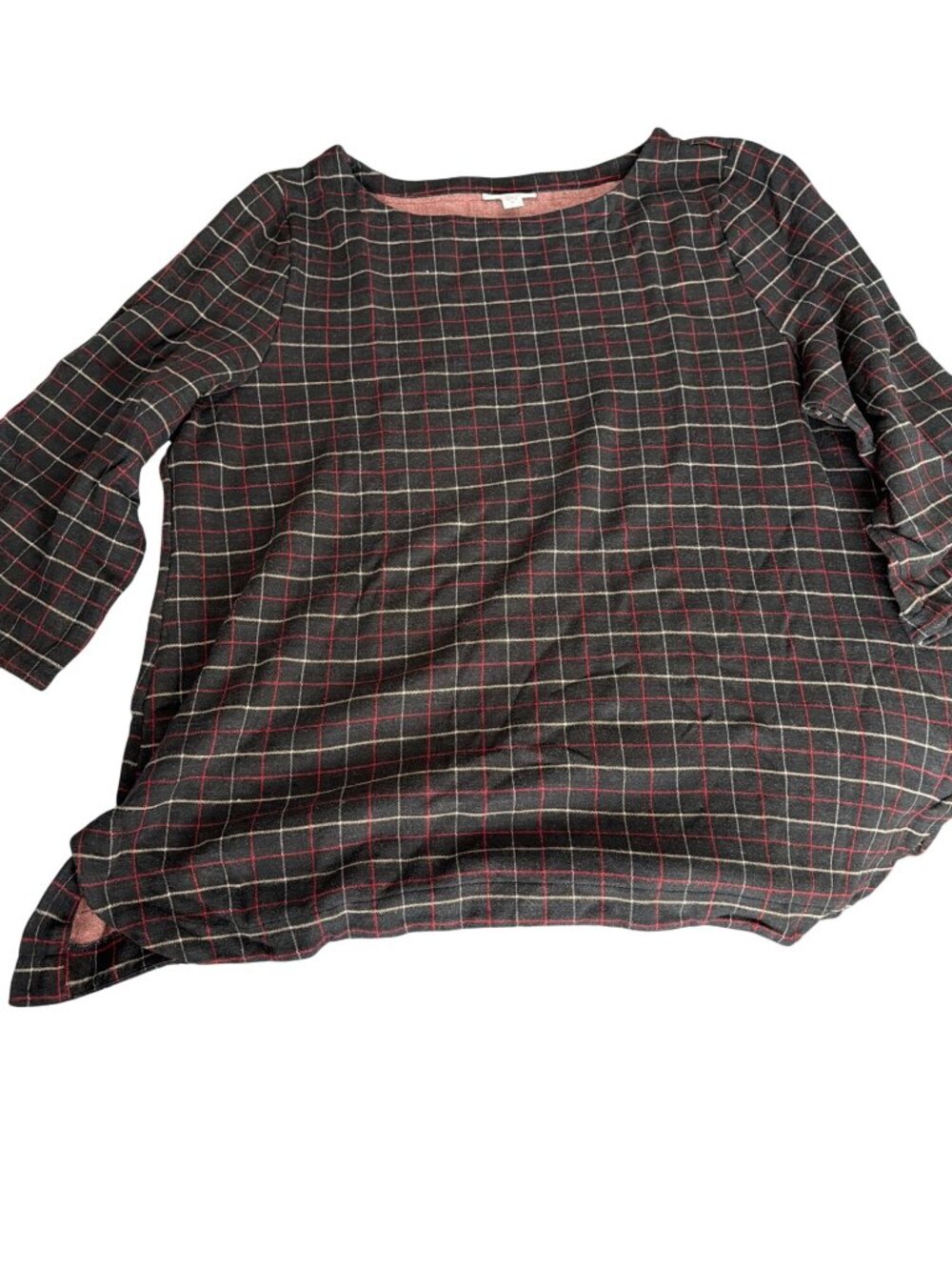 J. Jill Ponte Plaid Tunic Top Windowpane Shirt Side Slits Black Red White Sz XL